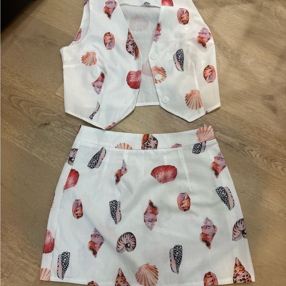 Seashell Print Vest and Skirt Set